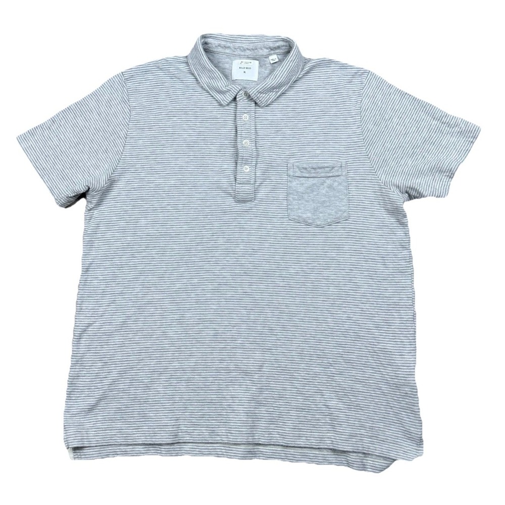 Billy Reid Polo Shirt Men's XL  Gray Striped Short Sleeve Casual Pocket